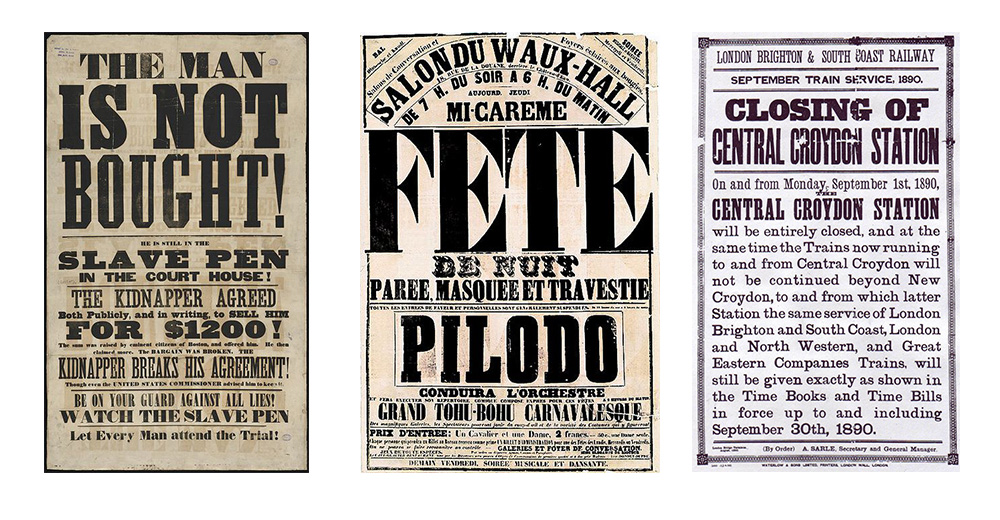 Inspirations d'affiches du XIXe 19e siècle composée de typographie de titrage de la famille des Mécanes offrant un impact graphique